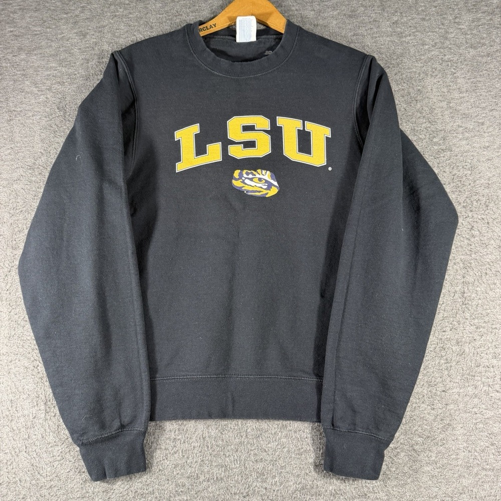 LSU Tigers Sweatshirt Pullover Logo Size Small Black Crewneck Port Company